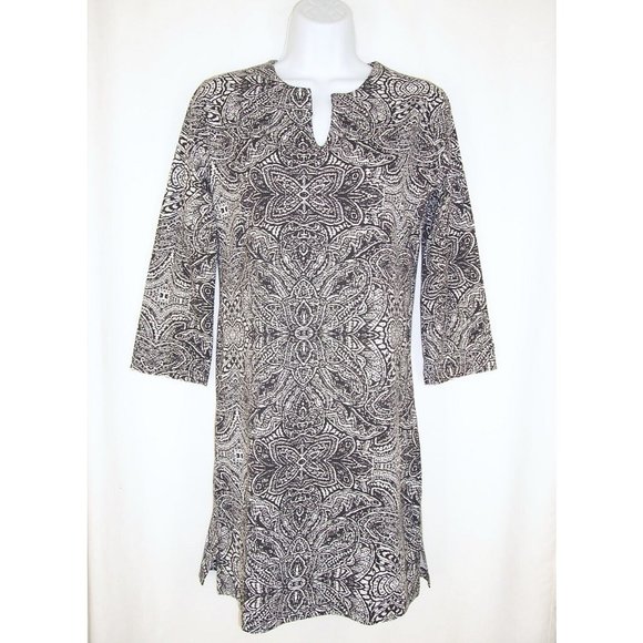 Coolibar Oceanside Tunic Dress XS UPF 50+ Sun Protection Black White Paisley - Picture 1 of 8